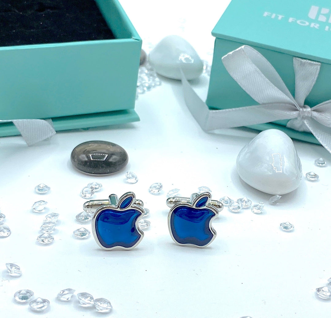 Bitten Apple Education Cufflinks - Blue Silver