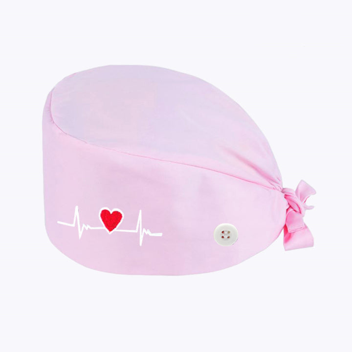 Scrub Hat - ECG Heart - Whisper Pink