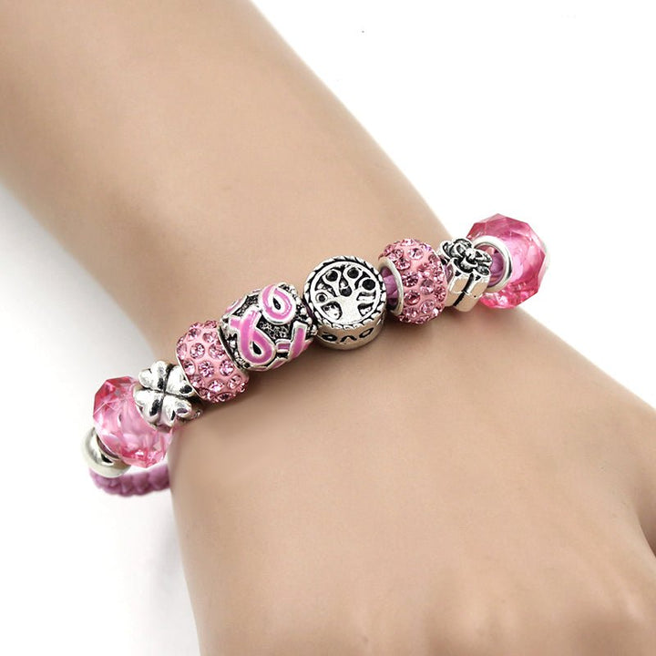 Pink Ribbon Tree of Life Cancer Bracelet - Pink Silver