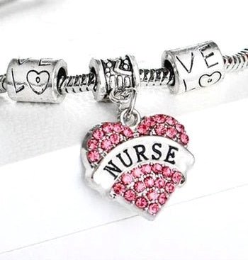 Nurse Diamante Heart Bracelet - Silver Plated