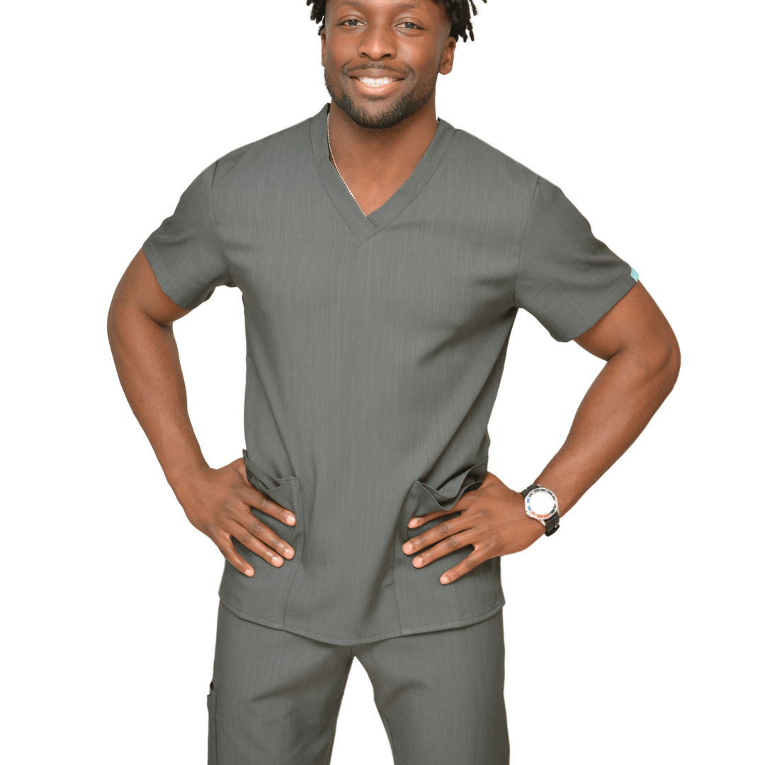 Reuben 4 Pocket Scrub Top Charcoal Grey