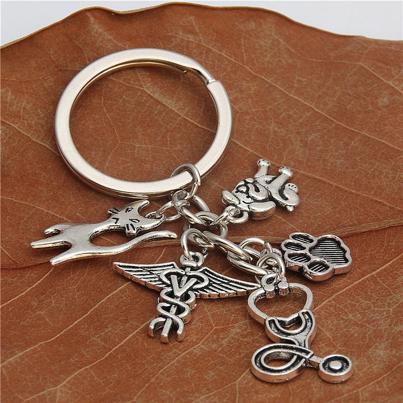 Veterinary Caduceus Cat Dog Keyring