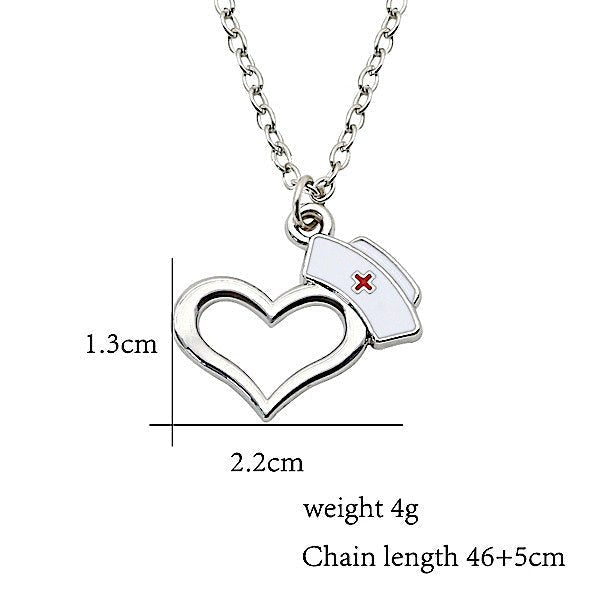 Nurse Hat Heart Necklace Silver