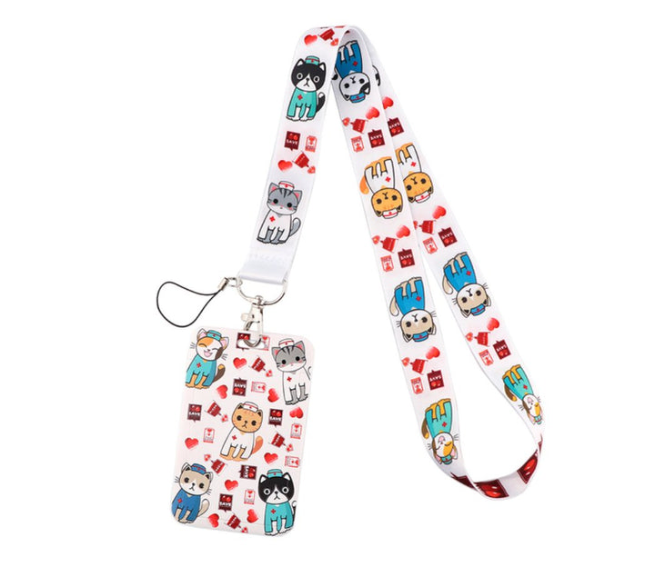 Cats in Scrubs Lanyard & ID Badge Card Holder - White