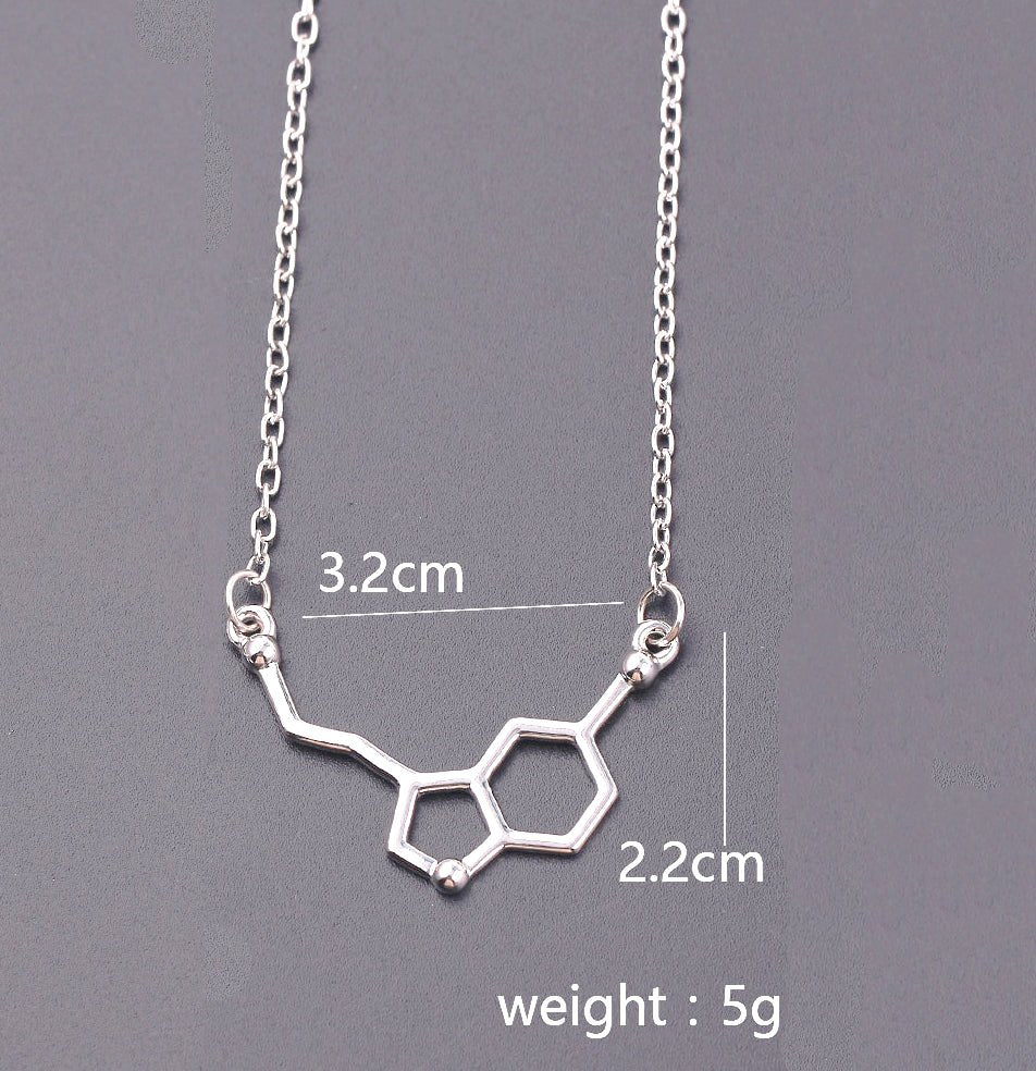 Serotonin Molecule Necklace Silver