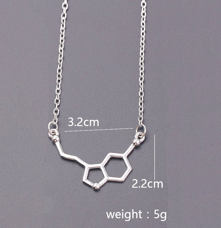 Serotonin Molecule Necklace Silver