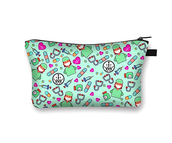 Soft green makeup bag or pencil case featuring a unique surgeon design, perfect for healthcare professionals and students looking to organize their essentials in style.