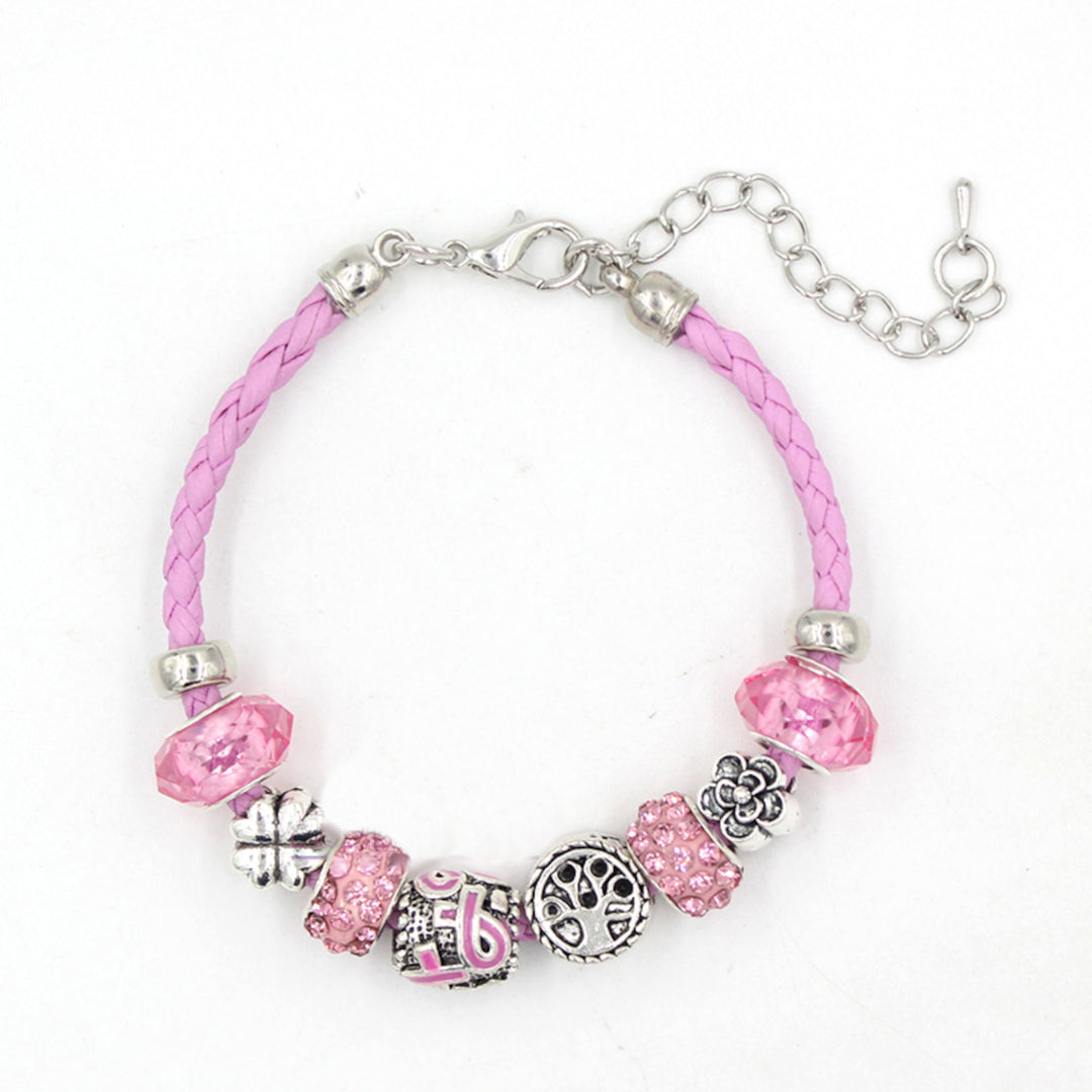 Pink Ribbon Tree of Life Cancer Bracelet - Pink Silver