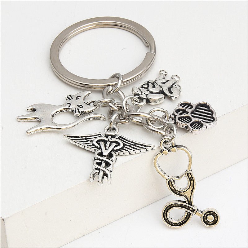 Veterinary Caduceus Cat Dog Keyring