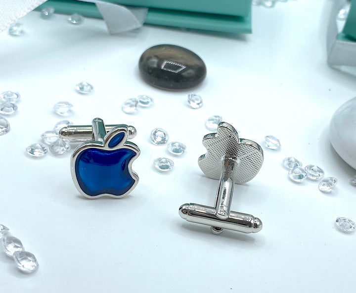 Bitten Apple Education Cufflinks - Blue Silver