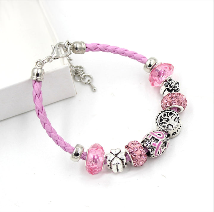 Pink Ribbon Tree of Life Cancer Bracelet - Pink Silver