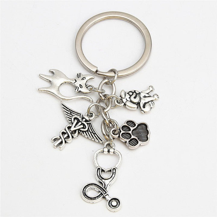 Veterinary Caduceus Cat Dog Keyring