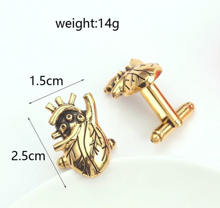 Anatomical Heart Cufflinks - Antique Gold