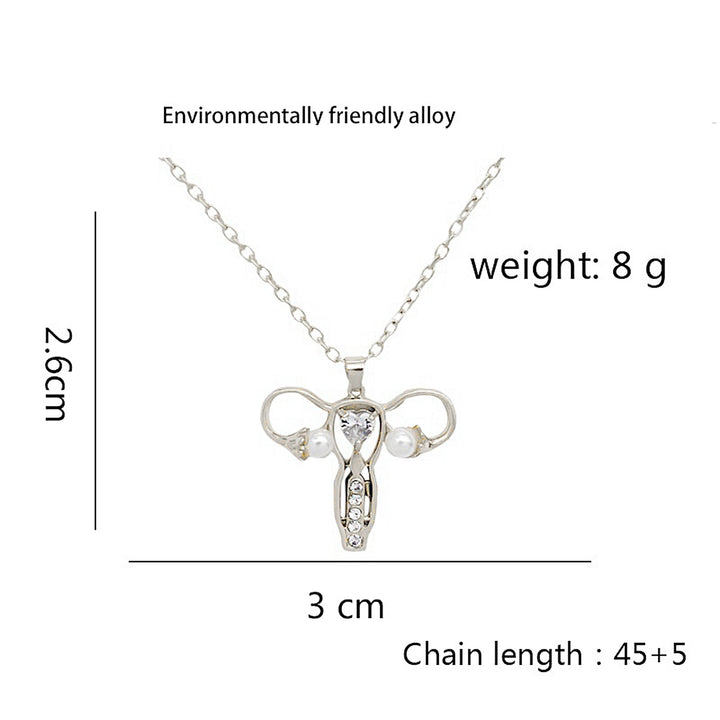 Uterus Diamante Necklace and matching earrings - Silver