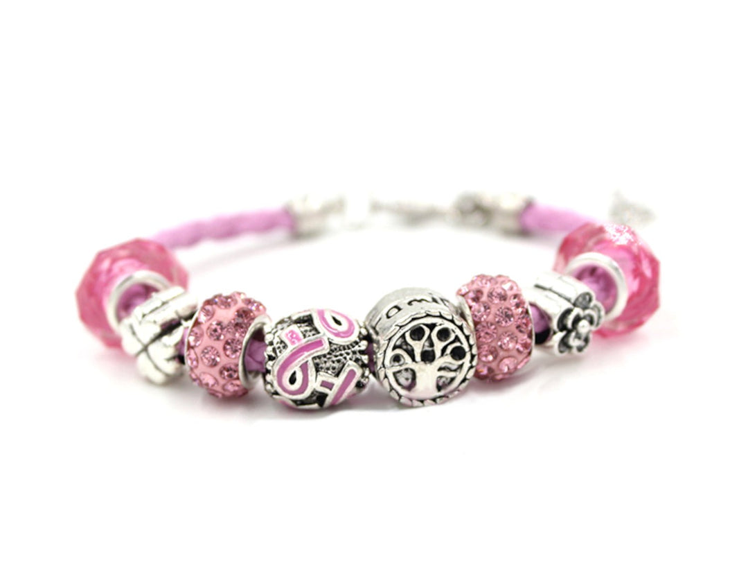 Pink Ribbon Tree of Life Cancer Bracelet - Pink Silver