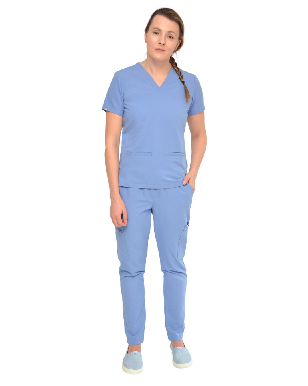 Kiran 3 Pocket Scrub Top Celeste Blue