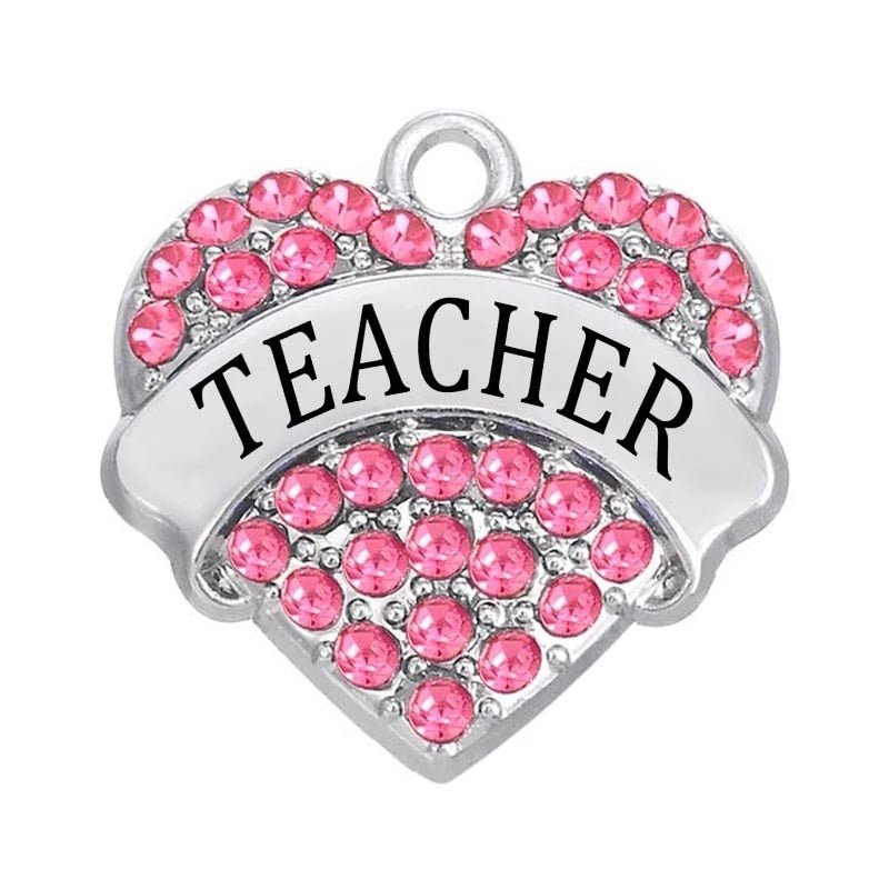 Teacher Pink Diamante Heart Bracelet