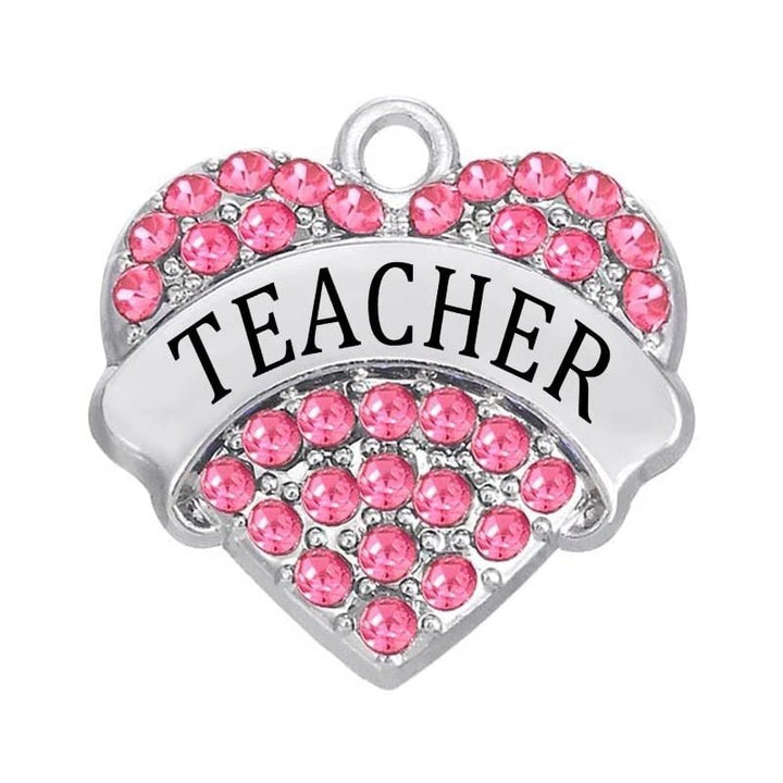 Teacher Pink Diamante Heart Bracelet