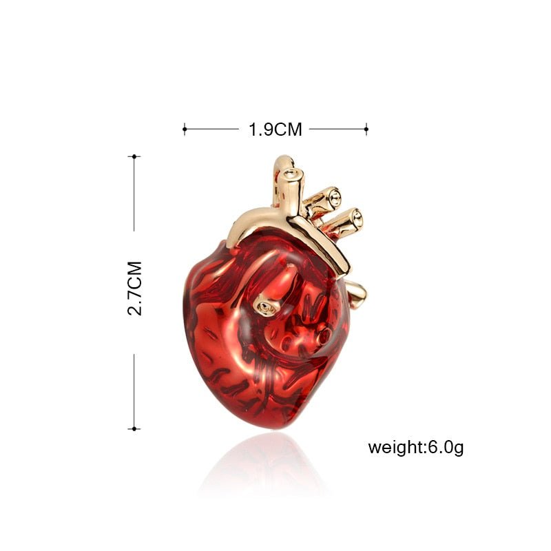 Anatomical Heart Lapel Pin Brooch - Red & Gold