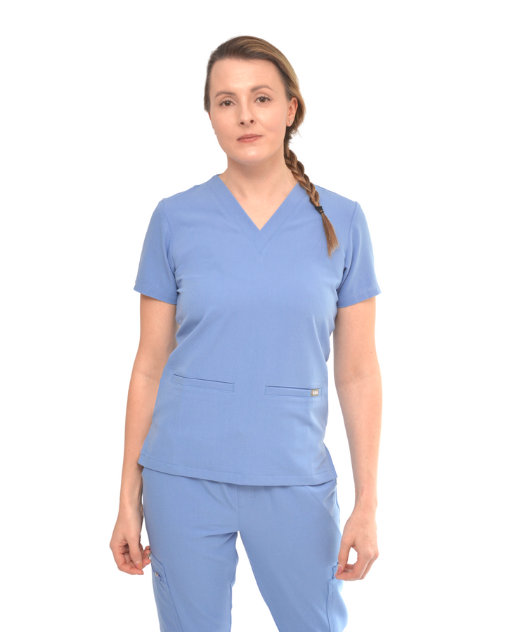 Kiran 3 Pocket Scrub Top Celeste Blue