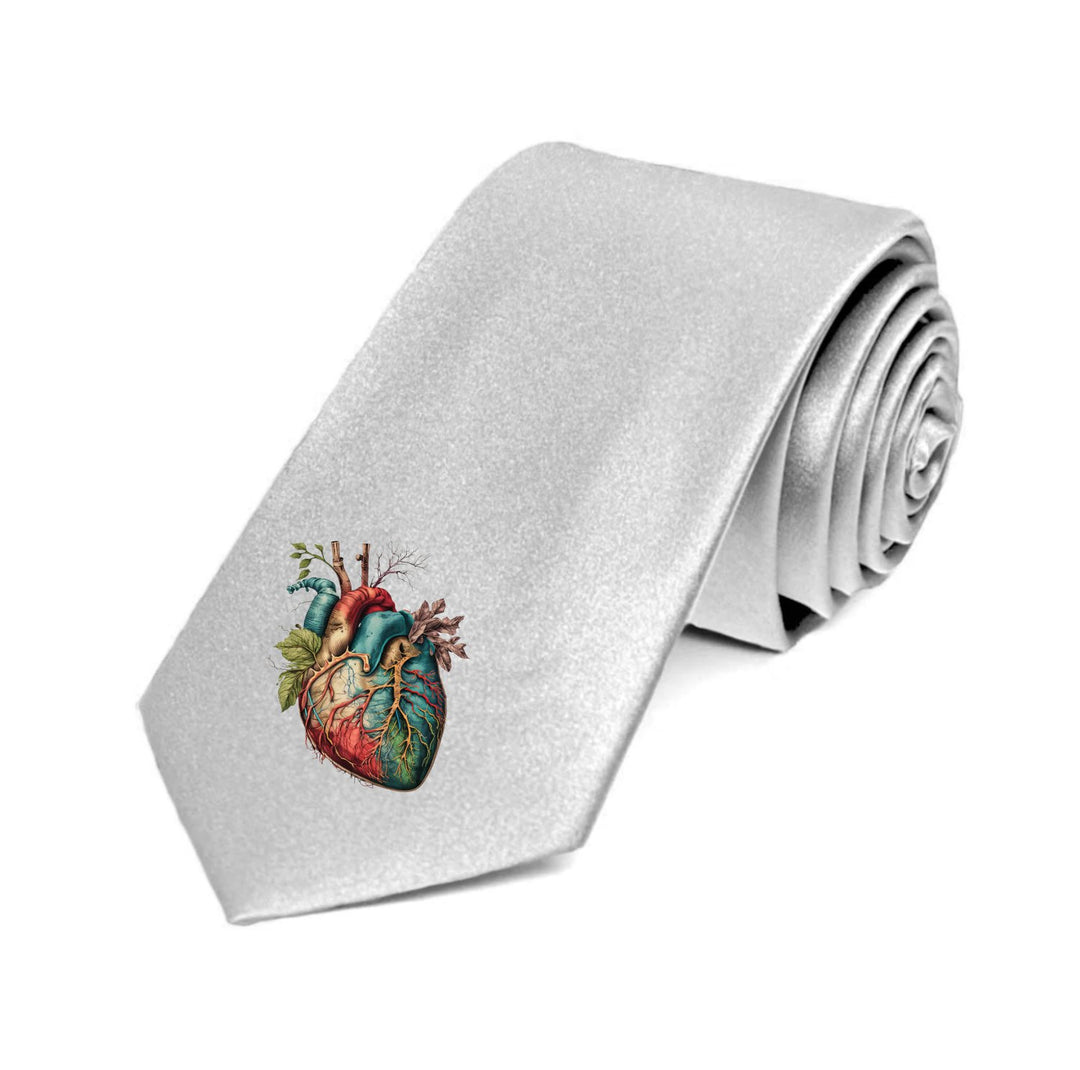 Anatomical heart silk tie featuring a detailed heart design, perfect for adding a unique and professional touch to any outfit, ideal for healthcare professionals