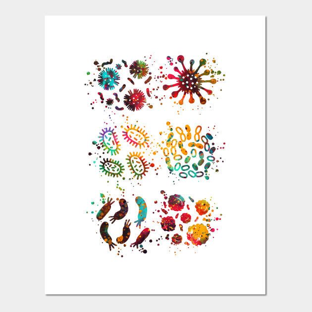 Microbes and Bacteria 100% Cotton Canvas Watercolour Print