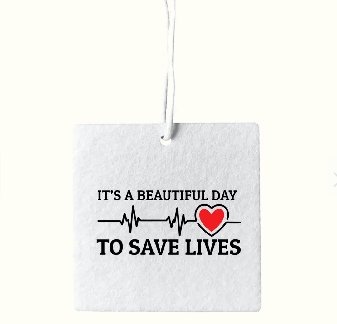 Grey's Anatomy 'Beautiful Day to Save Lives' air freshener pack of 3, featuring a refreshing scent and inspirational design, perfect for healthcare professionals and fans of the show.