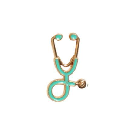 Blue and gold stethoscope pin brooch, a stylish accessory for medical professionals.