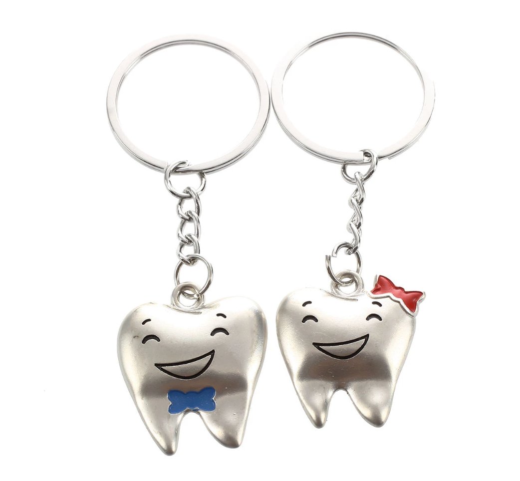 Smiley Tooth Red Bow Keyring