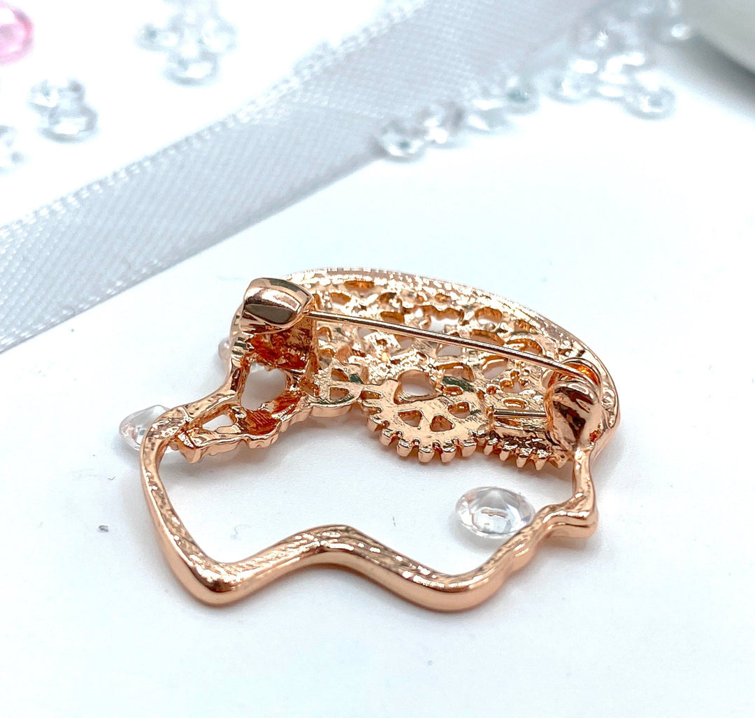 Brain Cog Wheel Lapel Pin Brooch Rose Gold