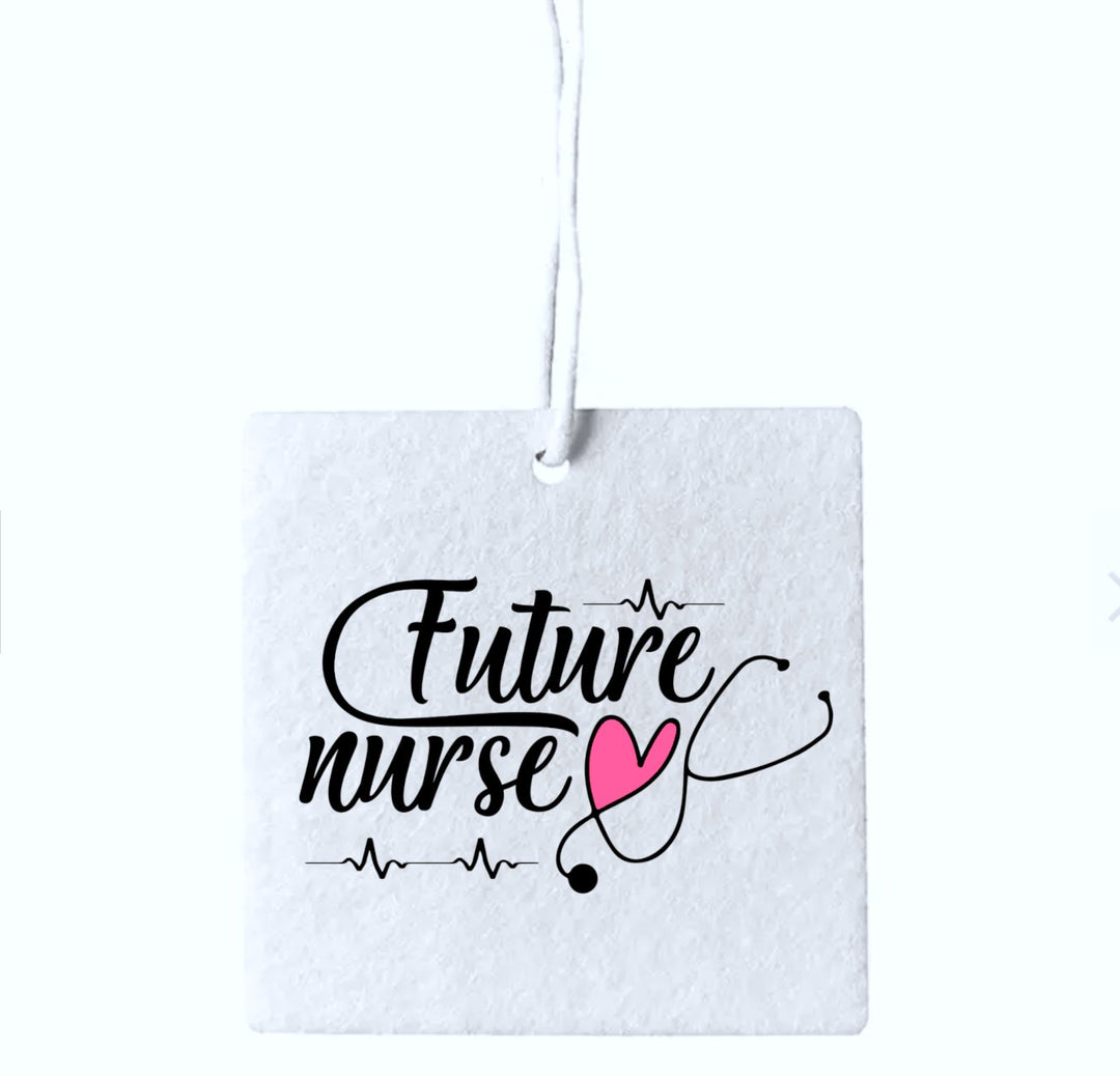 Set of 3 'Future Nurse' air fresheners, featuring playful designs and uplifting messages, perfect for aspiring nursing students or as gifts for nursing enthusiasts.