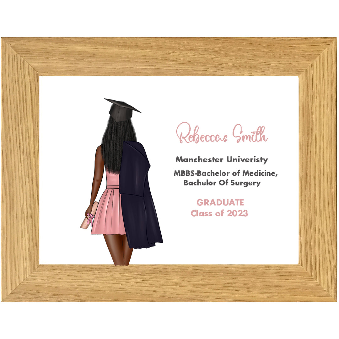 Graduation Woman Framed Print - A beautifully framed art piece showcasing a proud woman in graduation attire, symbolizing achievement and celebration of educational milestones.