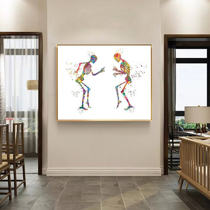 Skeletons Dancing. 100% Cotton Canvas Watercolour Print