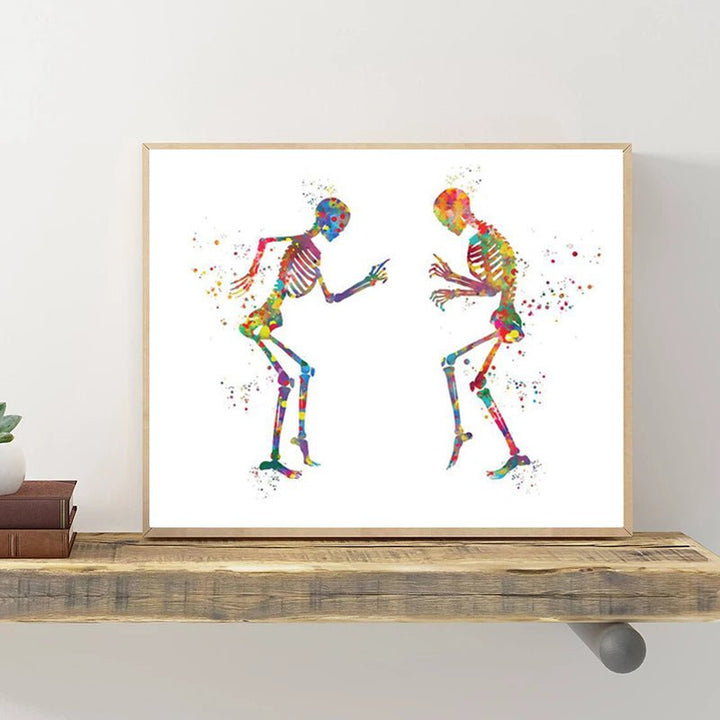 Skeletons Dancing. 100% Cotton Canvas Watercolour Print