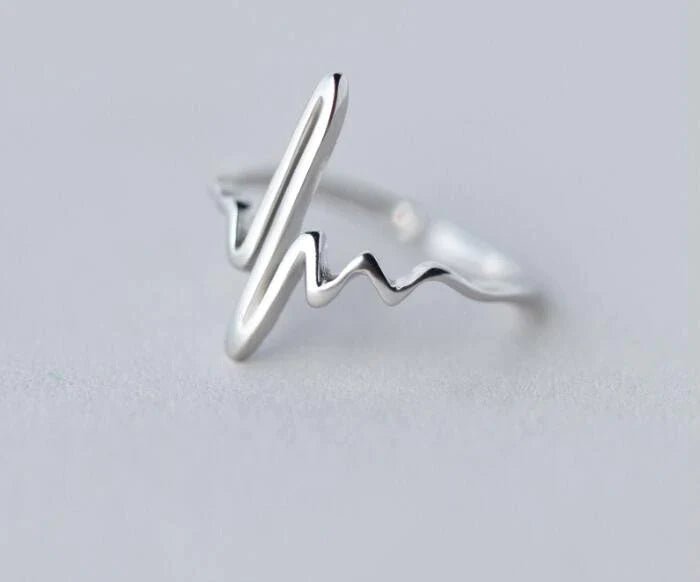 Heartbeat ECG design adjustable Ring in Silver, showcasing a sleek and modern design that symbolizes life and care. An elegant accessory for healthcare professionals and anyone passionate about the medical field.