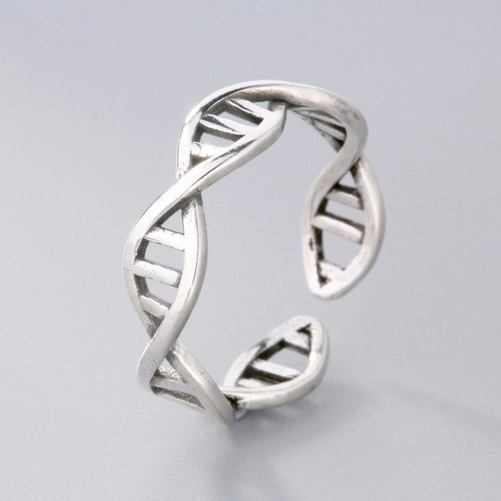 Stylish DNA Double Helix Silver Ring, designed for professionals in Health, Dentistry, Veterinary, and Education, celebrating a love for genetics and science.