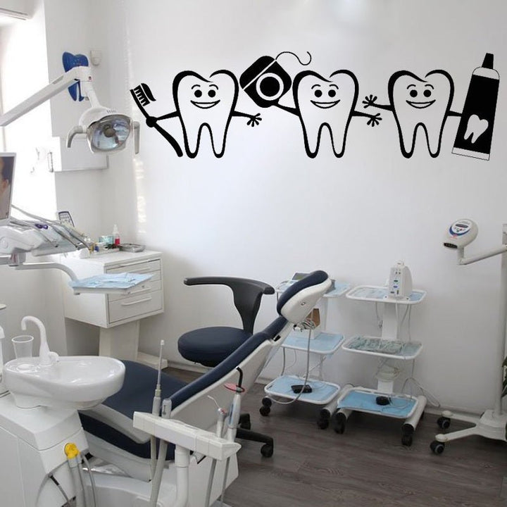 Teeth & Toothbrush Wall Decal - a fun and educational decoration perfect for dental offices, children's rooms, and educational spaces, bringing awareness to oral hygiene in a playful manner.