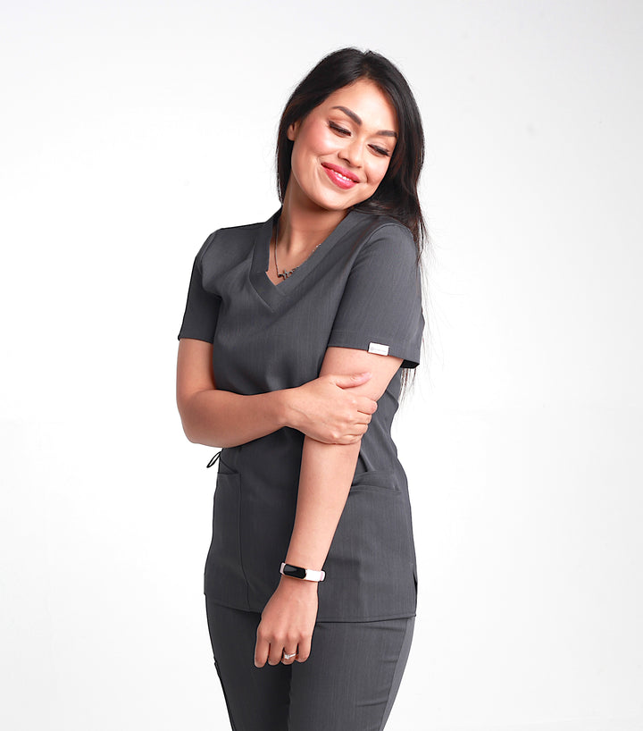 Matilda 4 Pocket Scrub Top Charcoal Grey