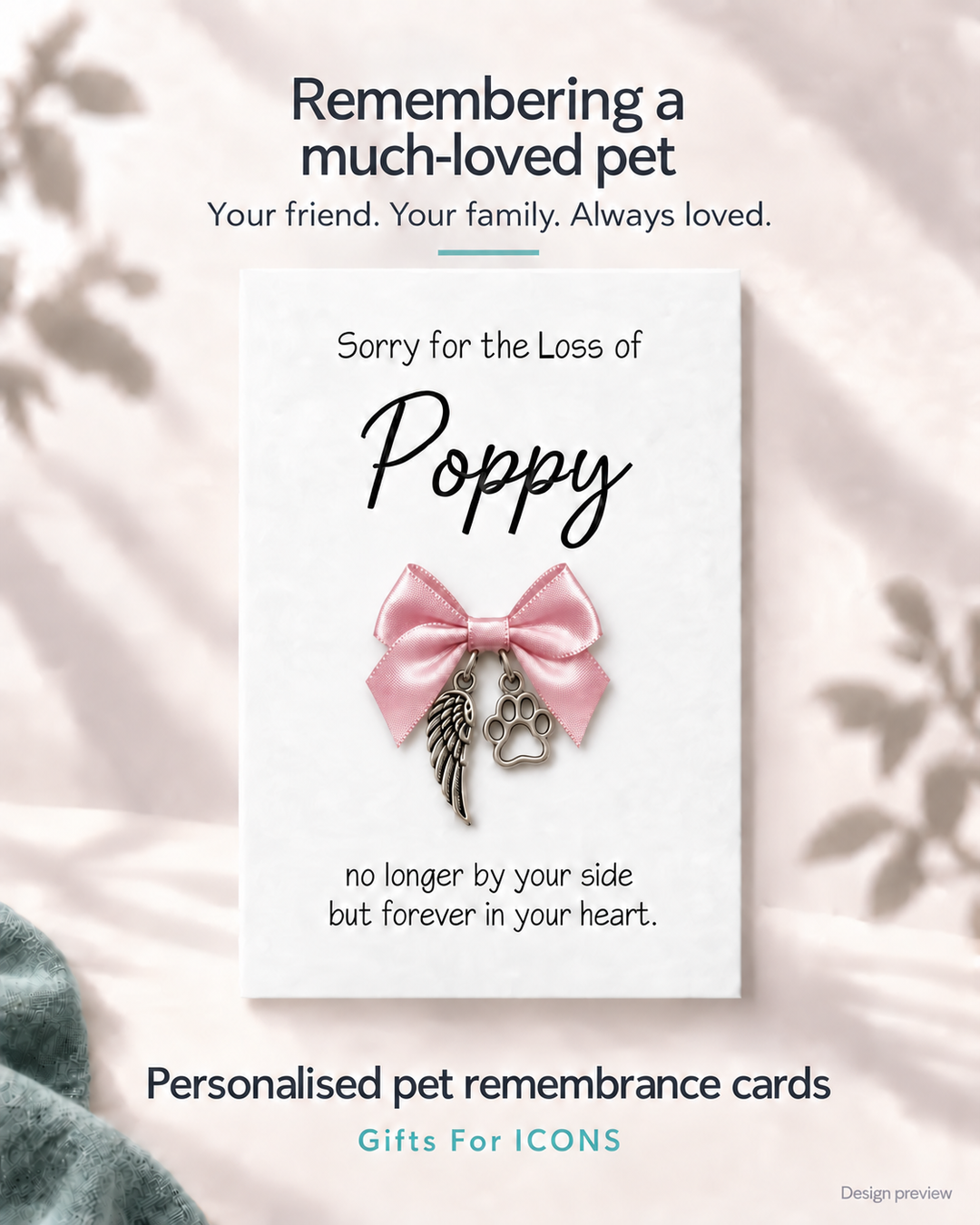 Personalised Pet Memorial & Sympathy Keepsake Card with Detachable Keepsake Charms – 5x7