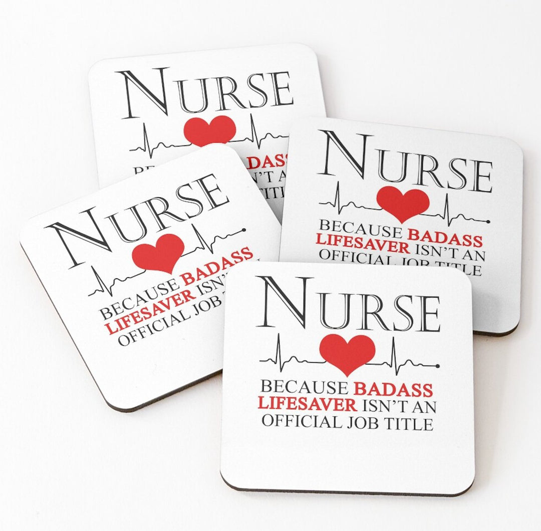 Set of 4 nurse coasters, featuring charming designs that celebrate the nursing profession, perfect for adding a touch of personality to homes and offices while protecting surfaces.