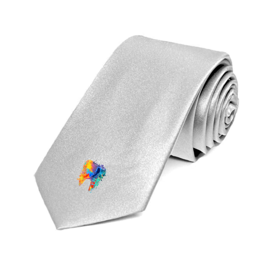 Paint Splash Tooth Silk Tie featuring a vibrant and artistic design, perfect for dental professionals and enthusiasts.