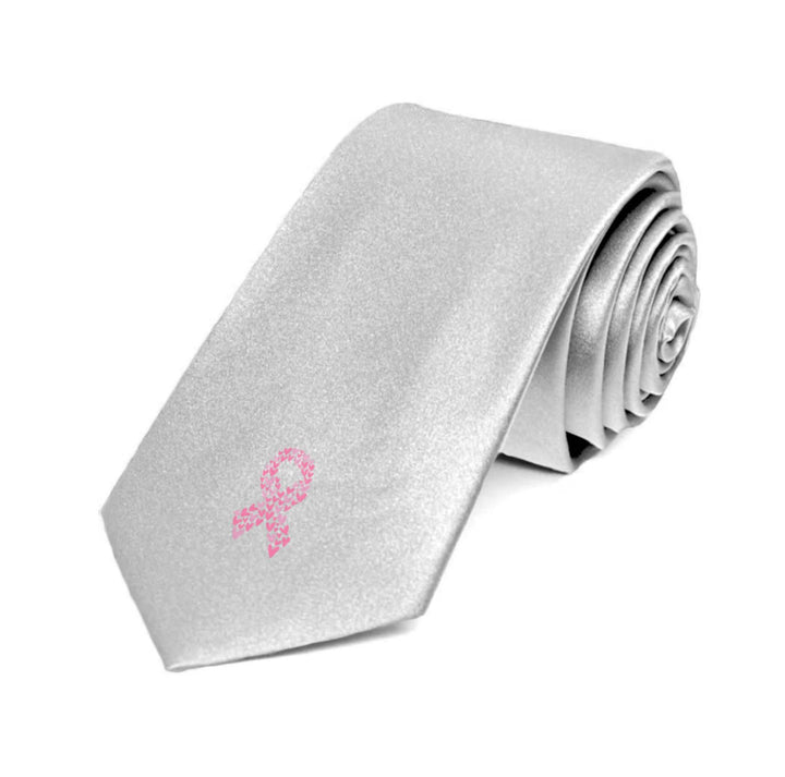 Heart Pink Ribbon Breast Cancer silk tie featuring an elegant design with pink ribbons and heart motifs, symbolizing support and awareness for breast cancer.