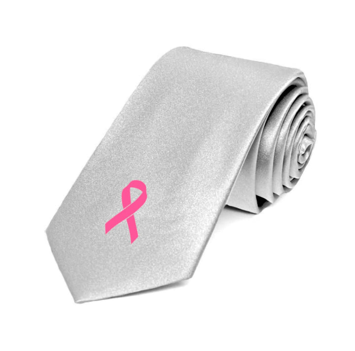 Breast Cancer Awareness Silk Tie - Elegant silk tie featuring a pink ribbon design, promoting breast cancer awareness while adding a stylish touch to any outfit.