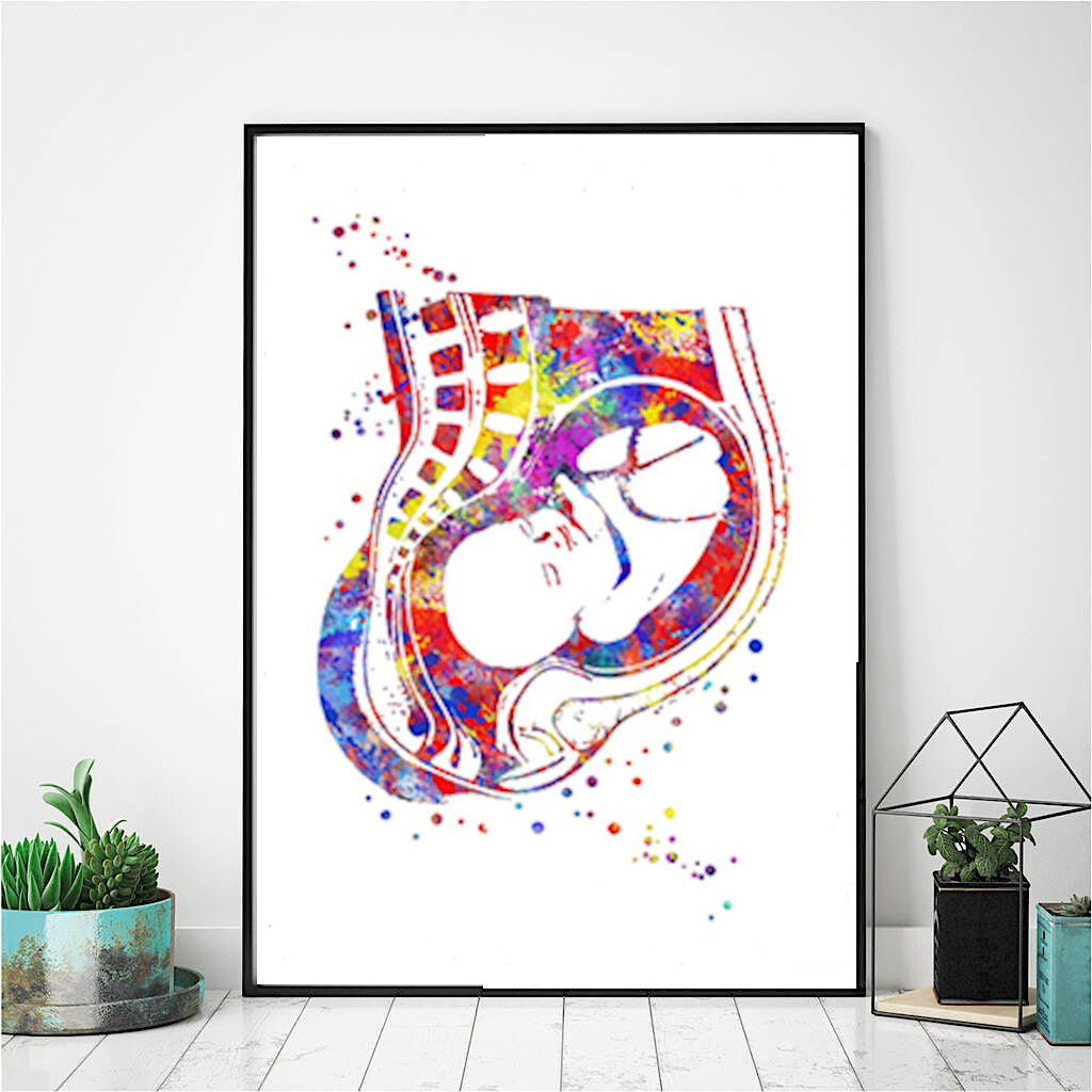 Pregnancy Full Term  100% Cotton Canvas Watercolour Print