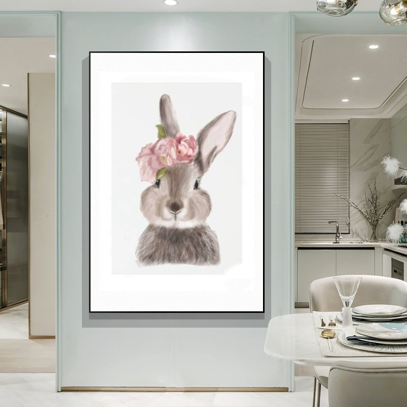 Rabbit Watercolour Print on 100% Cotton Canvas, featuring a detailed and whimsical design perfect for home decor or gifts.