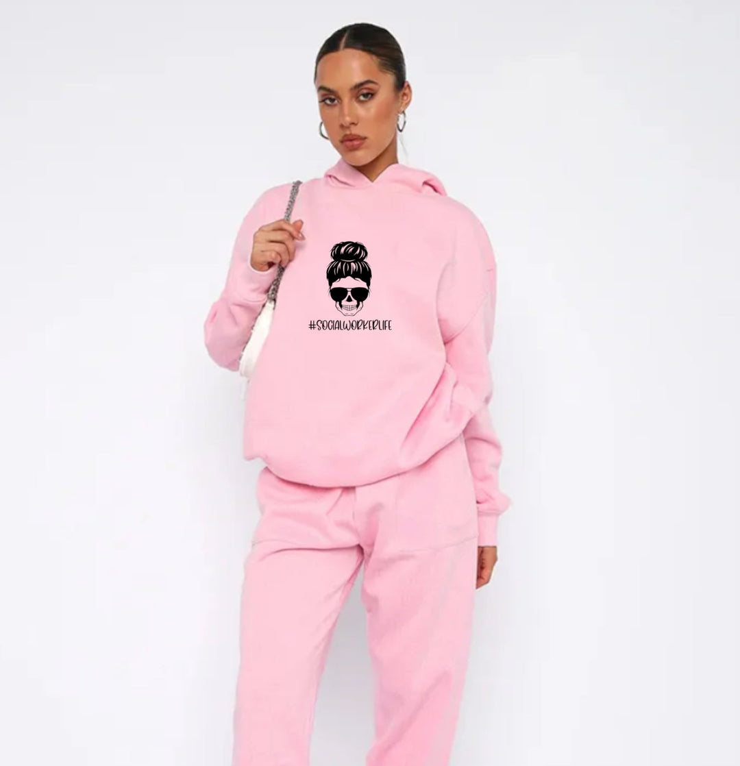 Social Worker Life Pink Hoodie - Comfortable and stylish hoodie celebrating the dedication of social workers, perfect for casual wear.