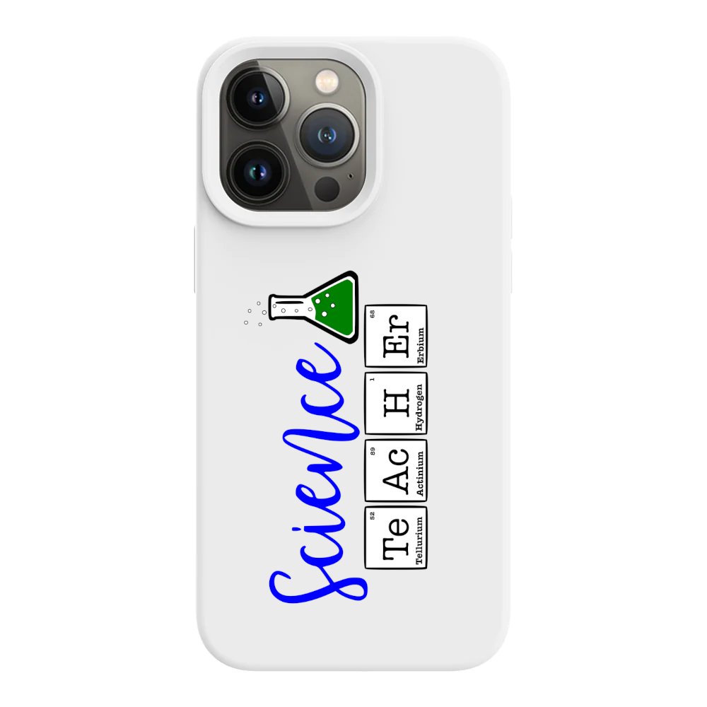 Science teacher phone case featuring a colorful design with science symbols and elements, perfect for educators who inspire a love for learning.