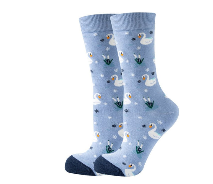 Charming swimming swan cotton socks featuring a whimsical design, perfect for adding a playful touch to your outfit while providing comfort and warmth.