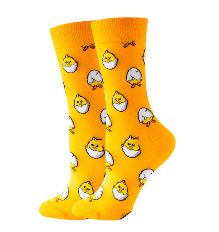 Chicks Hatching Yellow Cotton Socks for veterinary professionals and pet lovers, offering comfort and playful design.