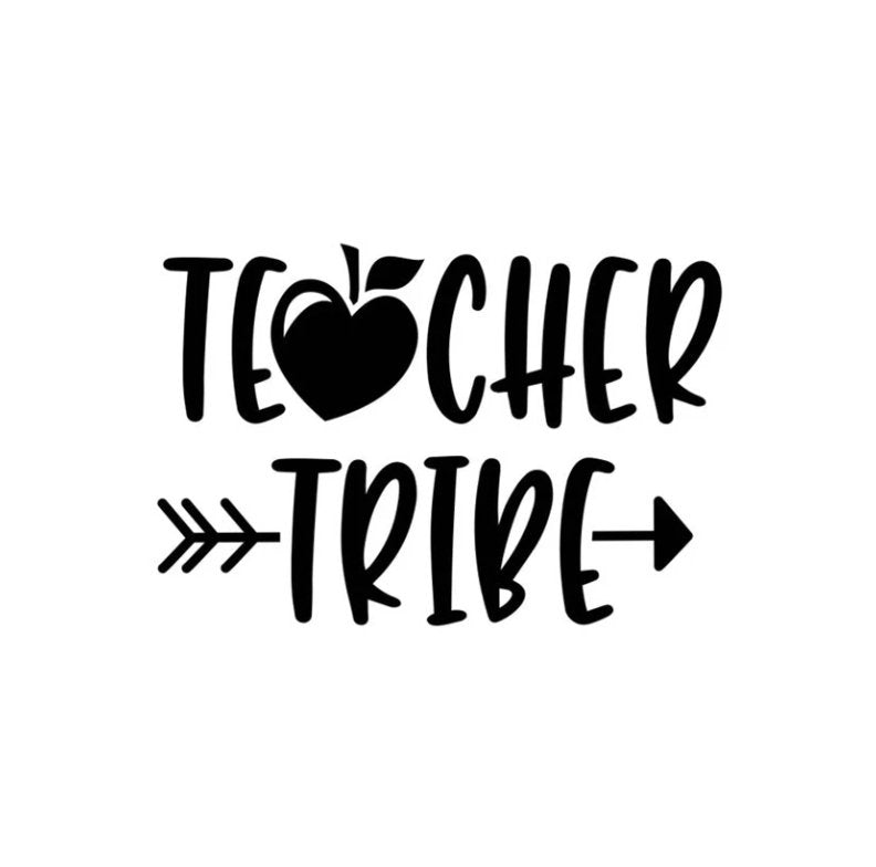 Teacher Tribe Car Laptop Decal - A stylish vinyl decal featuring the phrase 'Teacher Tribe,' perfect for decorating laptops, car windows, or any smooth surface. Show your pride in the teaching community with this fun and inspiring design.